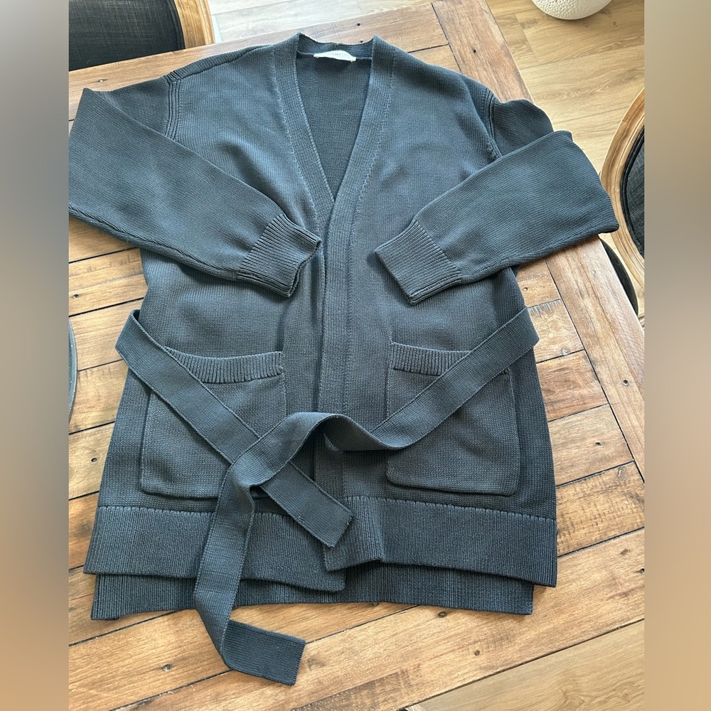 Everlane Soft Cotton Wrap Cardigan Sweater Black L
